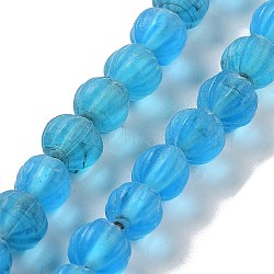 Handmade Lampwork Beads, Pumpkin, Deep Sky Blue, 10.5x9.5mm, Hole: 1.5mm, about 64pcs/strand, 25.79''(65.5cm)(LAMP-Z008-05E)
