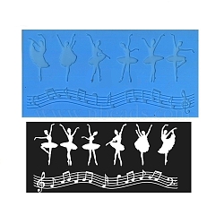 Music Note & Ballet Dancer Food Grade Silhouette Statue Silicone Mat Moulds, Portrait Sculpture Fondant Cake Brim Decor Molds, Emboss Mat Lace Cake Mold Craft, Cornflower Blue, 220x110x3mm(MUSI-PW0003-02)