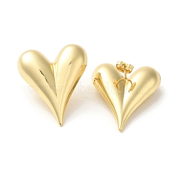 Brass Stud Earrings for Women, Heart, Real 18K Gold Plated, 34.5x28.5mm(EJEW-M251-02G)