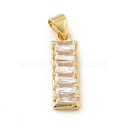 Rack Plating Brass Micro Pave Cubic Zirconia Pendants, Cadmium Free & Lead Free, Real 18K Gold Plated, Curved Rectangle Charm, Clear, 20x6.5x5mm, Hole: 5x3.5mm(KK-E072-11G)