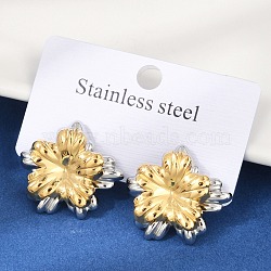 304 Stainless Steel Stud Earrings, Golden & Stainless Steel Color, Flower, 22.5x25mm(EJEW-U045-04B-GP)