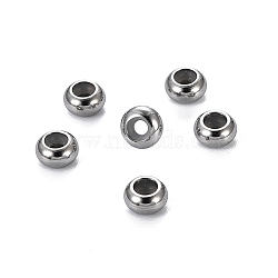 304 Stainless Steel Beads, with Rubber Inside, Slider Beads, Rondelle, Stainless Steel Color, 6x3mm, Hole: 3mm, Rubber Hole: 1.2mm(STAS-S103-18A-P)