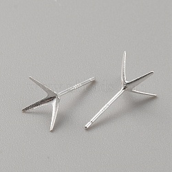 925 Sterling Silver Stud Earring Findings, 4 Claws Blank Earring Post, Silver, 16x10.5x10.5mm, Pin: 0.7mm(STER-WH0008-15G-S)