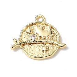 Brass Micro Pave Cubic Zirconia Pendants, Cat with Planet Charm, Real 18K Gold Plated, 18x17.5x2.6mm, Hole: 1.2mm(KK-F846-02B-G)