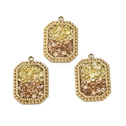 Real 14K Gold Plated 304 Stainless Steel Pendants, with Rhinestone, Octagon, Yellow, 21x14.5x3mm, Hole: 1.6mm(STAS-R005-10G-03)