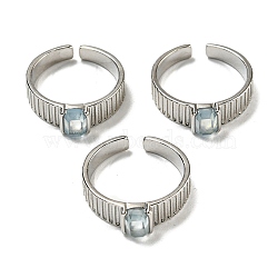 Natural Aquamarine Adjustable Rings, with Platinum Brass Findings, Long-Lasting Plated, Jewely for Women, Rectangle, Adjustable(RJEW-K269-12P-01)