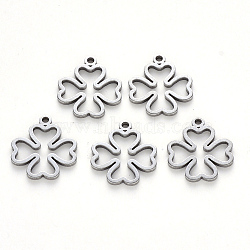 Tarnish Resistant 304 Stainless Steel Pendants, Laser Cut, Clover, Stainless Steel Color, 16x14x1mm, Hole: 1.4mm(STAS-N092-57)