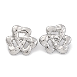 Non-Tarnish Flower 304 Stainless Steel Stud Earrings, Stainless Steel Color, 24x25.5mm(EJEW-H013-27P)