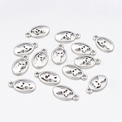 Tibetan Style Alloy Kitten Pendants, Cadmium Free & Lead Free, Oval with Cat Shape, Antique Silver, about 15mm long, 9mm wide, 2mm thick, hole: 1mm(X-TIBEP-R219-AS-LF)
