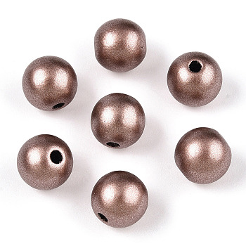 Matte Style Spray Painted Acrylic Beads, Round, Camel, 10mm, Hole: 2mm
