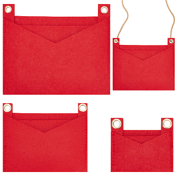 WADORN 3Pcs 3 Style Felt Bags Organizer Insert, Mini Envelope Handbag Shaper Premium Felt, with Iron Grommets, Red, 9~22x8~18.3x0.5~0.55cm, Hole: 10mm, 1pc/style