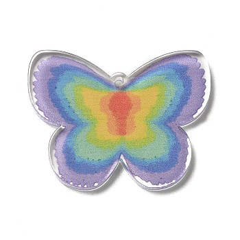 Printed Acrylic Pendants, Butterfly, Colorful, 27x35x2mm, Hole: 1.6mm