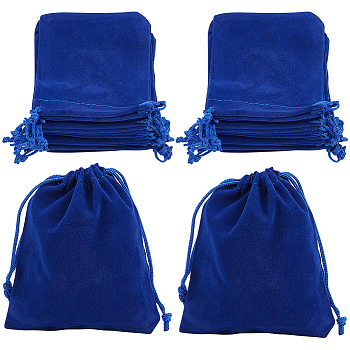 20Pcs Rectangle Velvet Drawstring Pouches, Candy Gift Bags Christmas Party Wedding Favors Bags, Dark Blue, 12x10cm