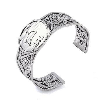 Constellation Alloy Open Cuff Bangles for Women Men, Antique Silver, Leo, Inner Diameter: 2-1/2 inch(6.2cm), 20~31mm