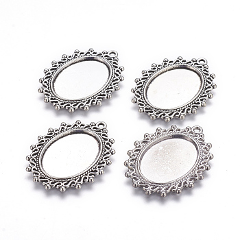 Zinc Alloy Pendant Settings for Cabochon & Rhinestone, DIY Findings for Jewelry Making, Oval, Antique Silver, Cadmium Free & Nickel Free & Lead Free, 38x30x2mm, Hole: 2mm, Tray: 24x17mm