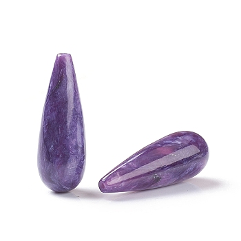 Natural Charoite Beads, Half Drilled, Teardrop, 28~29x10~10.5mm, Half Hole: 1mm