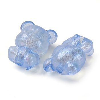 Luminous Transparent Acrylic Beads, with Glitter Powder, Glow in the Dark, Bear, Blue, 21x17x13mm, Hole: 3mm