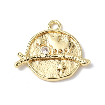 Brass Micro Pave Cubic Zirconia Pendants, Cat with Planet Charm, Real 18K Gold Plated, 18x17.5x2.6mm, Hole: 1.2mm