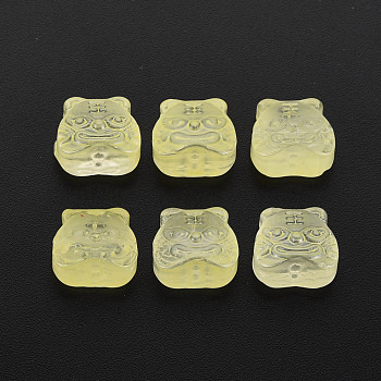 Transparent Glass Beads, Chinese Zodiac Signs Tiger, Champagne Yellow, 11.5x12x8mm, Hole: 1mm