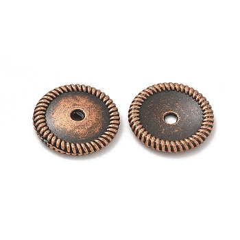 Tibetan Style Alloy Bead Caps, Cadmium Free & Lead Free, Flat Round, Red Copper, 13.5x1.5mm, Hole: 1.8mm