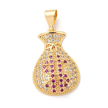 Brass Micro Pave Cubic Zirconia Pendants, Long-Lasting Plated, Bag, Golden, 32x21x7mm, Hole: 9.5x4.5mm
