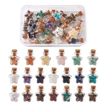 Cheriswelry DIY Star Wishing Bottle Making Kits, with Glass Bottles and Natural & Synthetic Gemstones Chip Beads and Cork Stopper, Bottle: 25x20x12mm, Hole: 6mm, 20pcs/set