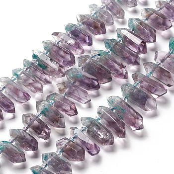 Natural Amethyst Beads Strands, Dyed, Faceted, Double Terminated Pointed/Bullet, 15.5~33x9.5~11x9~10mm, Hole: 2mm, about 34~37pcs/strand, 16.34~16.73 inch(41.5~42.5cm)