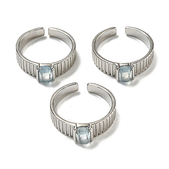 Natural Aquamarine Adjustable Rings, with Platinum Brass Findings, Long-Lasting Plated, Jewely for Women, Rectangle, Adjustable
