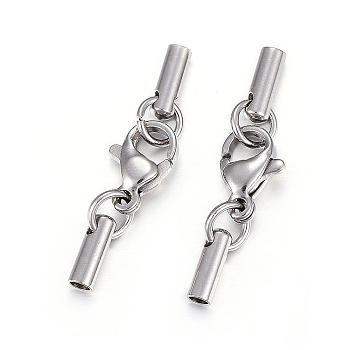 304 Stainless Steel Lobster Claw Clasps, with Cord Ends, Stainless Steel Color, Inner: 2mm, 26mm