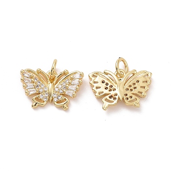 Brass Micro Pave Clear Cubic Zirconia Pendants, with Jump Ring, Butterfly Charms, Golden, 10.5x15.5x2.5mm, Hole: 3.5mm