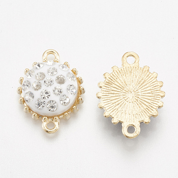 Alloy Links connectors, with Polymer Clay Rhinestone, Flat Round, Light Gold, Crystal, 19x14.5x5mm, Hole: 1.5mm