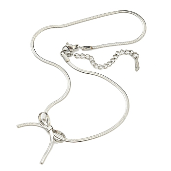 Non-Tarnish 304 Stainless Steel Flat Snake Chain Bowknot Pendant Necklaces, Stainless Steel Color, 12.95 inch(32.9cm)