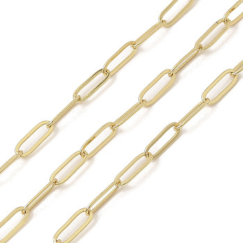 Rack Plating Oval Brass Curb Chains, Unwelded, with Spool, Long-Lasting Plated, Cadmium Free & Lead Free, Real 18K Gold Plated, 12x4x0.5mm