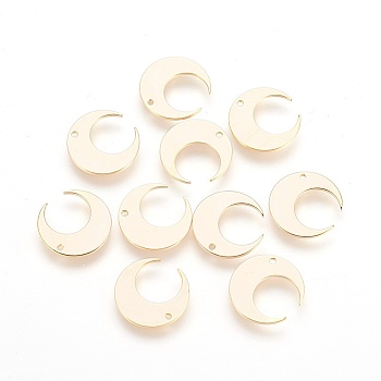 Brass Charms, Nickel Free, Real 18K Gold Plated, Moon, 14.5x14x1mm, Hole: 1mm