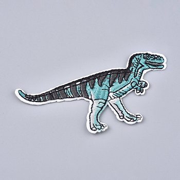 Computerized Embroidery Cloth Iron on/Sew on Patches, Costume Accessories, Dinosaur, Dark Turquoise & Gray, 55x104x2mm