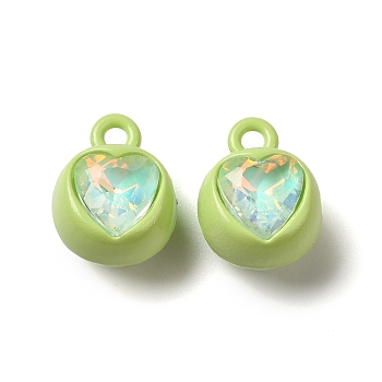 Spray Paint Alloy Rhinestone Pendants, Cadmium Free & Lead Free, Heart, Lawn Green, 12x9x8mm, Hole: 1.6mm