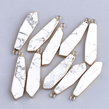 Electroplate Natural Howlite Pendants, with Iron Findings, Sword, Golden, 42~43x10~11x4mm, Hole: 2mm