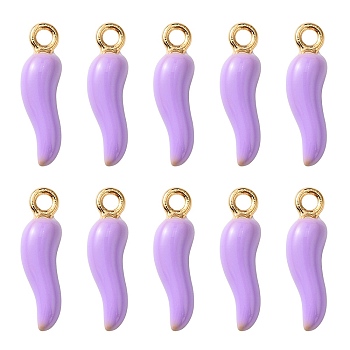 Alloy Enamel Pendants, Cadmium Free & Nickel Free & Lead Free, Light Gold, Hot Horn of Plenty/Italian Horn Cornicello Charms, Lilac, 21x6x6mm, Hole: 2mm