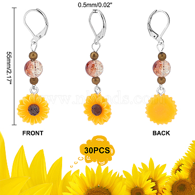 Elite 30Pcs Sunflower Resin Charm Stitch Marker with Glass Bead(AJEW-PH0003-80)-2