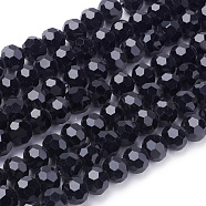 Faceted(32 Facets) Glass Round Beads Strands, Black, 6mm, Hole: 1.2mm, about 88~91pcs/strand, 19.49 inch~20.08 inch(49.5~51cm)(X-EGLA-J042-6mm-08)