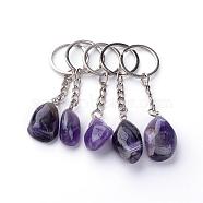 Natural Amethyst Keychain, with Iron Findings, Platinum, 85~94mm(G-Q484-D05)