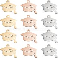 12Pcs 3 Colors 304 Stainless Steel Pendants, Graduation Cap, Mixed Color, 16.5x21x1.5mm, Hole: 1.6mm, 4pcs/color(STAS-UN0040-12)