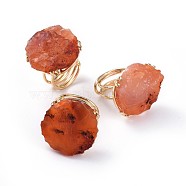 Adjustable Natural Rough Raw Carnelian Finger Rings, with Brass Findings, Nuggets, Golden, Size 8~9, 18~19.5mm(RJEW-F100-04G)