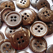 Art Buttons in Round Shape with 4-Hole for Kids, Coconut Button, BurlyWood, about 15mm in diameter, about 100pcs/bag(NNA0YXU)
