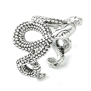 Double Snake Alloy Open Cuff Rings, Lead Free & Cadmium Free, Antique Silver, 5~24mm, Adjustable(RJEW-K275-84AS)