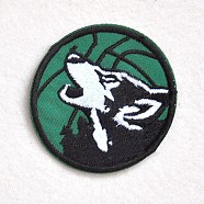 Computerized Embroidery Cloth Iron on/Sew on Patches, Costume Accessories, Appliques, Flat Round with Wolf, Green, 60mm(DIY-O003-21)