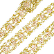 Rhombus Pattern Polyester Ribbon, Lace Ribbons, with Plastic Sequins, Gold, 2-1/2 inch(65mm), 10 yards/pc(OCOR-WH0079-17A)