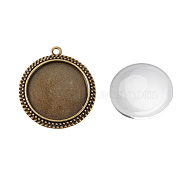 Pendant Making Sets, with Alloy Pendant Cabochon Settings and Glass Cabochons, Flat Round, Nickel Free, Antique Bronze, Tray: 30mm,43x38x2mm, Hole: 3mm, 29.5~30x7mm(DIY-X0289-019AB-NF)