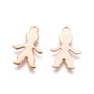 201 Stainless Steel Pendants, Boy, Rose Gold, 16x11x1mm, Hole: 1.6mm(STAS-E484-28RG)