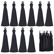 10Pcs Nylon Tassels Big Pendant Decorations, Black, 83~92x9~10mm, Hole: 1.5~4mm(FIND-SC0003-38B)